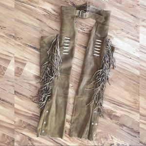 Suede Chaps with Fringe and Bone Accents